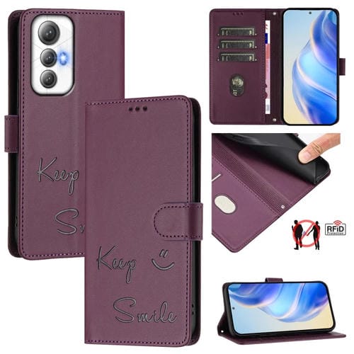 Funda de Cuero Rfid para Cubot Max 5 con Relieve Sonriente (Violeta)