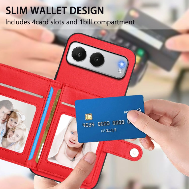 Funda para Teléfono OnePlus Nord Antirrobo con RFID y Tarjetero 4 Botones (Rojo)