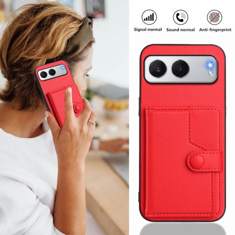 Funda para Teléfono OnePlus Nord Antirrobo con RFID y Tarjetero 4 Botones (Rojo)