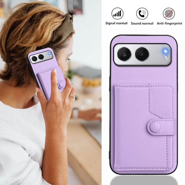 Funda para Teléfono OnePlus Nord Antirrobo con RFID y Tarjetero 4 Botones (Morado)