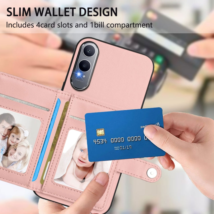 Funda para Teléfono OnePlus Nord CE4 Lite 5G Antirrobo con Botón y Tarjetero RFID (Rosa)