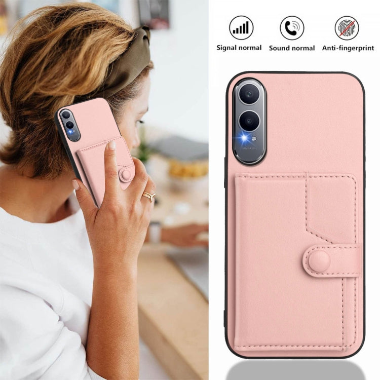 Funda para Teléfono OnePlus Nord CE4 Lite 5G Antirrobo con Botón y Tarjetero RFID (Rosa)