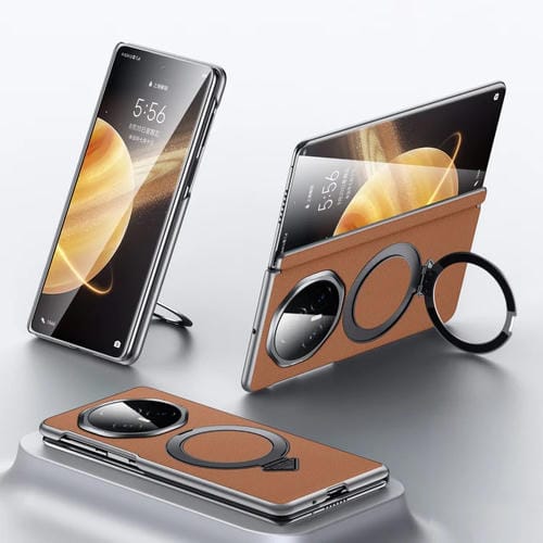 Funda para Teléfono Honor Magic V3 con Soporte Magnético Magsafe de Cuero Sulada (Marrón)