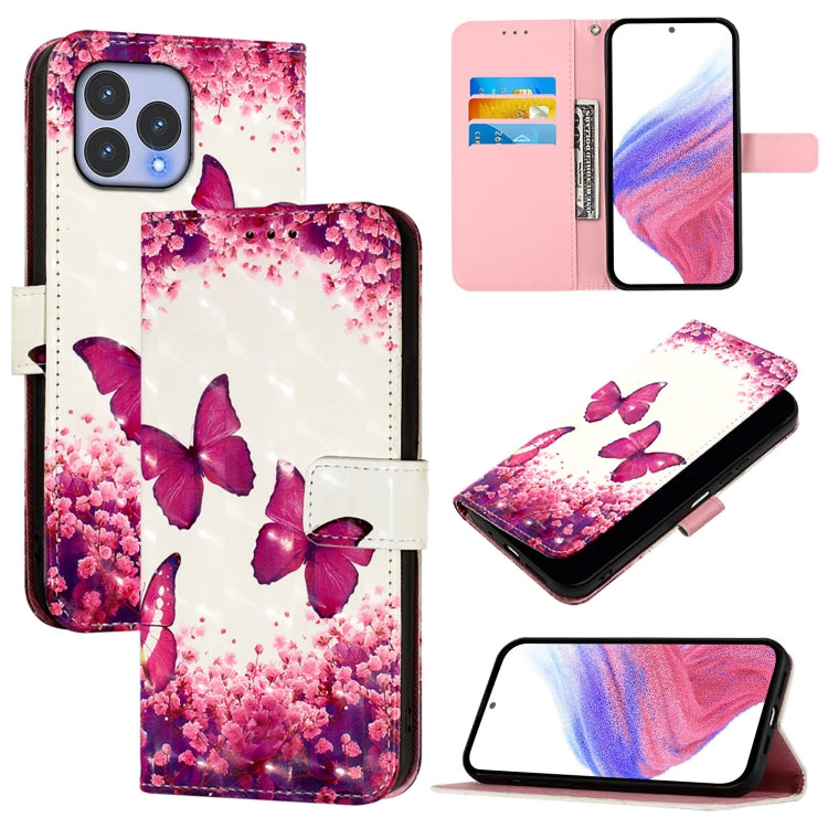 Funda de Cuero con Tapa Horizontal para Cubot P80 con Pintura 3D (Mariposa Rosa)