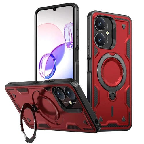 Funda híbrida de TPU con soporte de anillo MagSafe para Redmi 13C 5G (roja)