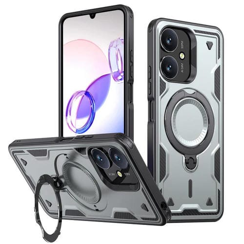 Funda híbrida de TPU con soporte de anillo MagSafe para Redmi 13C 5G (gris)