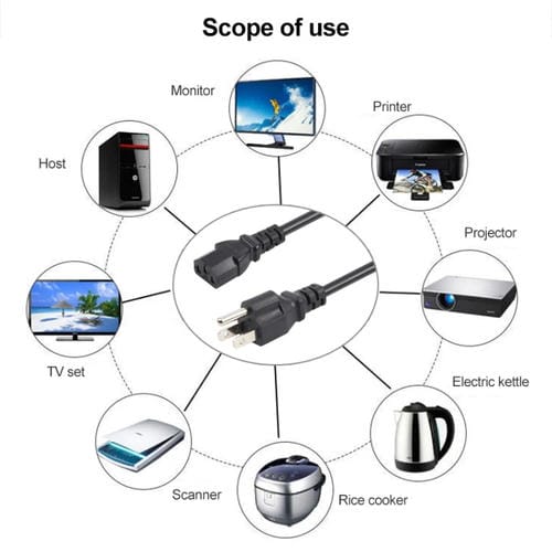 Cable de Alimentación para Ordenador con Enchufe Estadounidense de 3 Pines, 3 Metros (Negro)