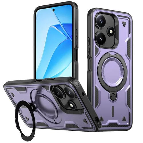 Funda híbrida de TPU con soporte de anillo MagSafe para Xiaomi Poco M6 Pro 5G (morado)