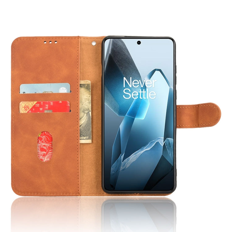 Funda de Cuero con Tapa Magnética para OnePlus 13 (Marrón)