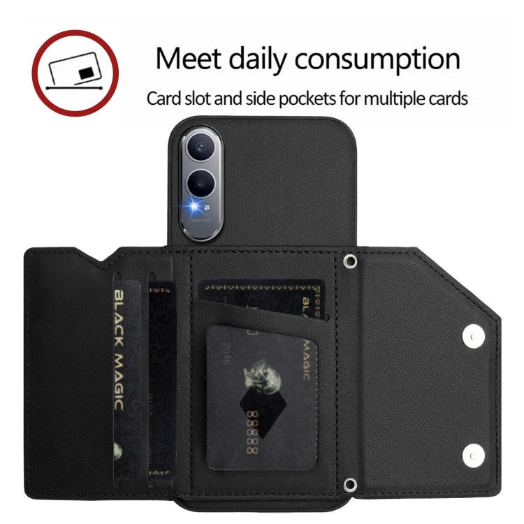 Funda para OnePlus Nord CE4 Lite 5G con 4 Ranuras para Tarjetas y Correa (Negra)
