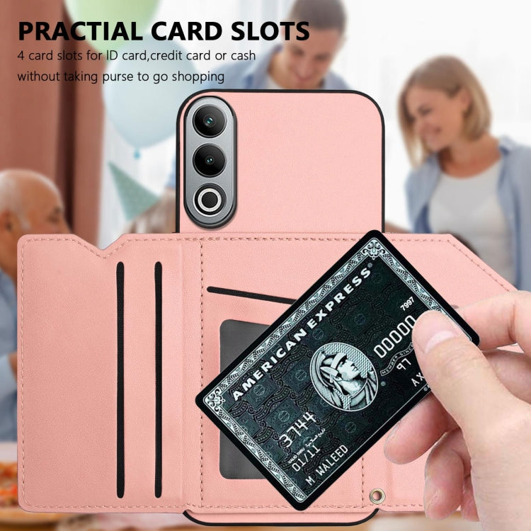 Funda para OnePlus Nord Ce4 con 4 Ranuras para Tarjetas y Correa para Muñeca (Rosa)