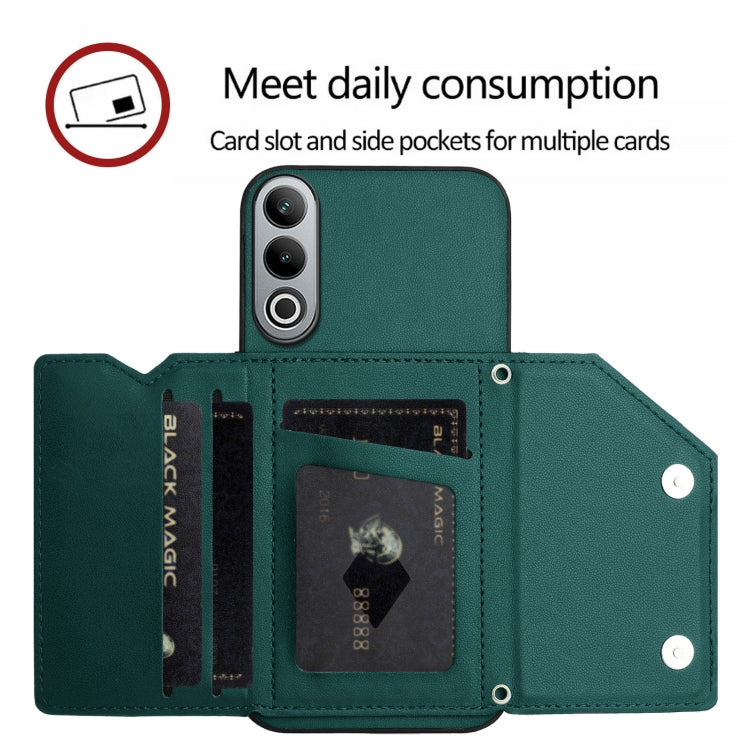 Funda para OnePlus Nord Ce4 con 4 Ranuras para Tarjetas y Correa para Muñeca (Verde)