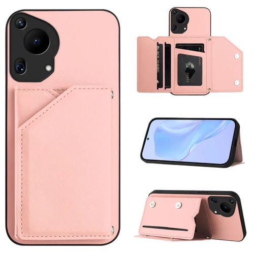 Funda para Teléfono Huawei Pura 70 Ultra Skin Feel con 4 Ranuras para Tarjetas y Correa (Rosa)