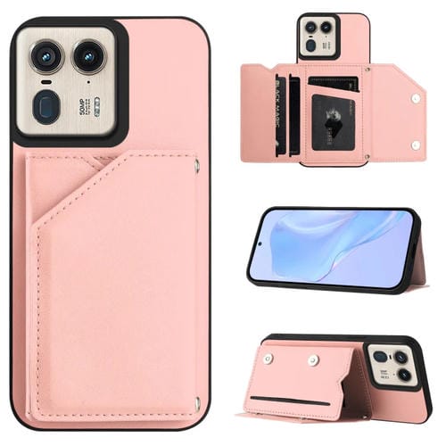 Estuche para Motorola Moto X50 Ultra con 4 Ranuras para Tarjetas y Correa para Muñeca (Rosa)