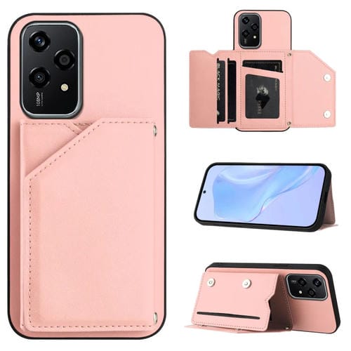 Funda para Honor 200 Lite 5G con 4 Ranuras para Tarjetas y Correa para Muñeca (Rosa)
