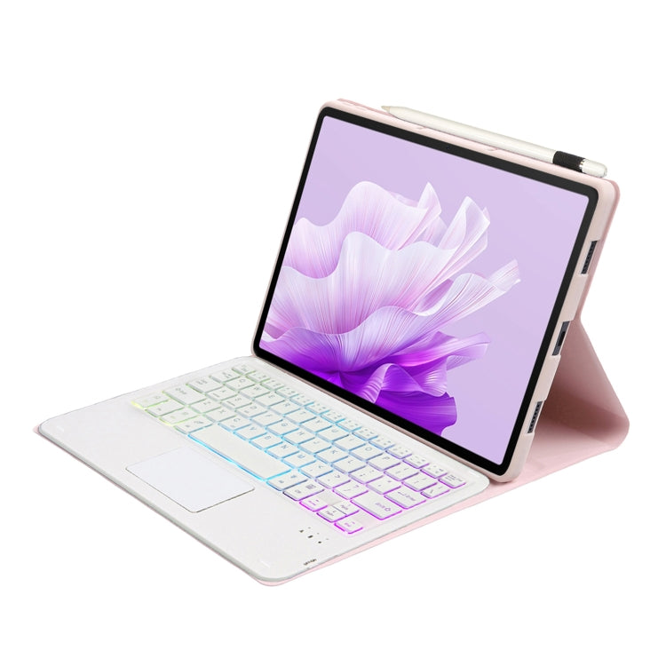 Funda de Cuero con Teclado Bluetooth Retroiluminado para Honor Pad X9/X8 Pro 11.5 (Rosa y Blanco)