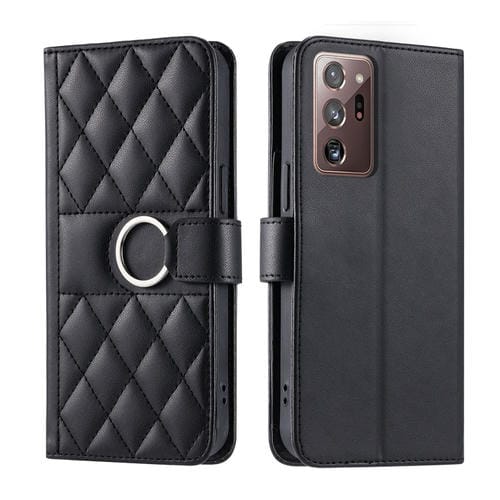 Funda de Cuero Samsung Galaxy Note20 Ultra Forma de Rombo Hebilla de Anillo (Negra)