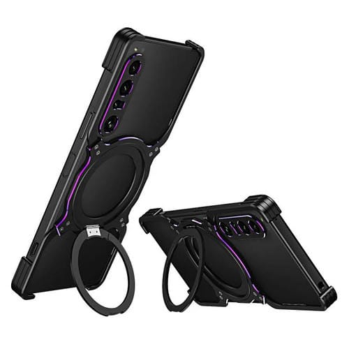 Funda metálica con soporte MagSafe sin bordes y brazo mecánico para Sony Xperia 1 VII (negro y morado)