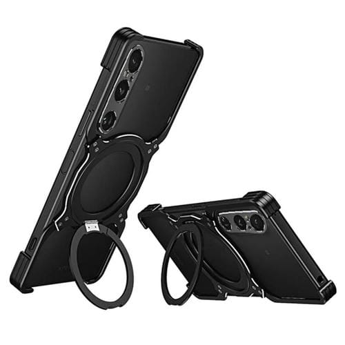 Funda metálica con soporte MagSafe sin bordes y brazo mecánico para Sony Xperia 1 VI (negro y plateado)