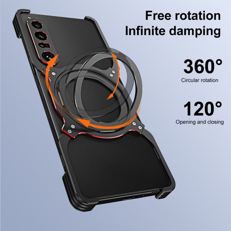 Funda metálica con soporte MagSafe sin bordes y brazo mecánico para Sony Xperia 1 VII (negro y plateado)