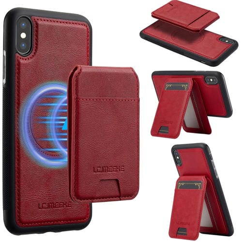 Estuche para Teléfono Lc.Imeeke Serie L3 con Funda para Tarjeta Rfid Desmontable Magsafe para iPhone Xs/X (Rojo)