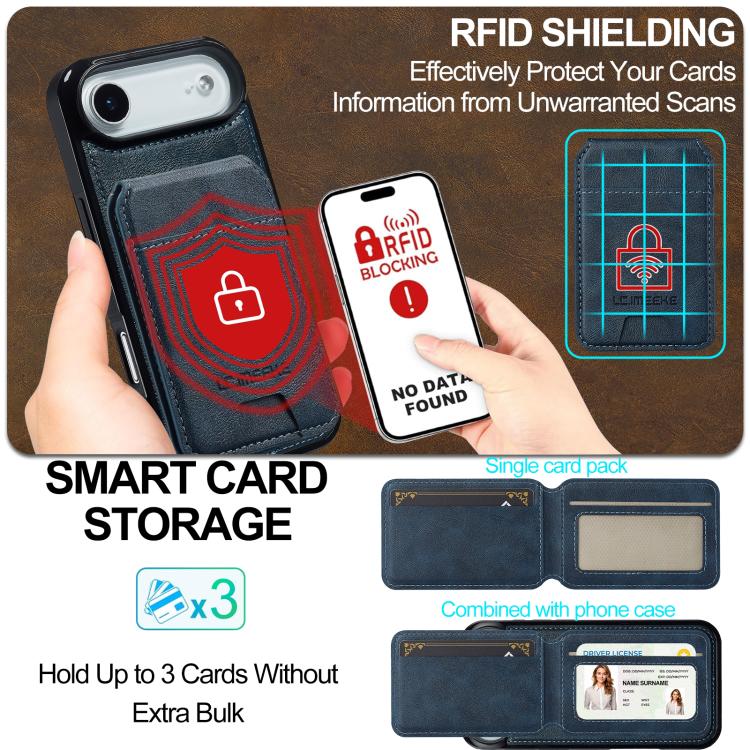 Funda para iPhone 17 Air LC.IMEEKE L3 con tarjetero RFID desmontable y Magsafe (azul)