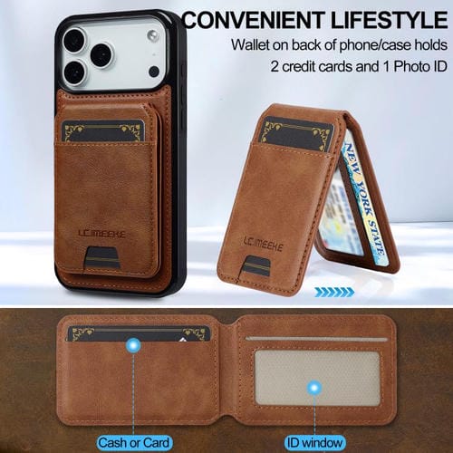 For iPhone 17 Pro LC.IMEEKE L3 Series Detachable RFID Card Bag Magsafe Phone Case(Brown)