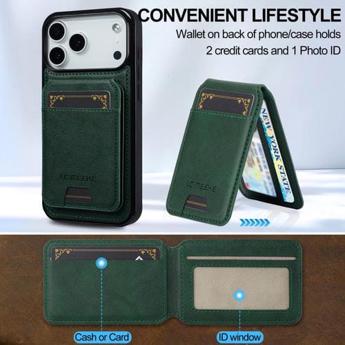 Funda para iPhone 17 Pro LC.IMEEKE L3 Series con tarjetero RFID desmontable y Magsafe (verde)