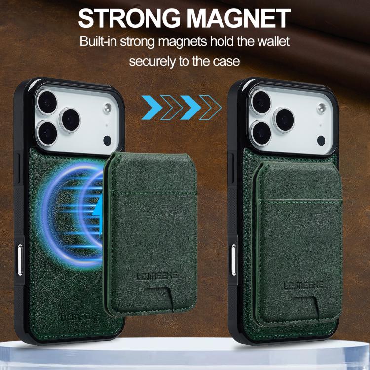 Funda para iPhone 17 Pro Max LC.IMEEKE L3 Series con tarjetero RFID desmontable y Magsafe (verde)