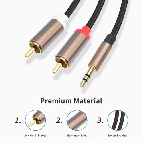 Cable de Audio 3,5mm Macho a 2 RCA Macho Conector Amplificador 2 m (Gris Negro)