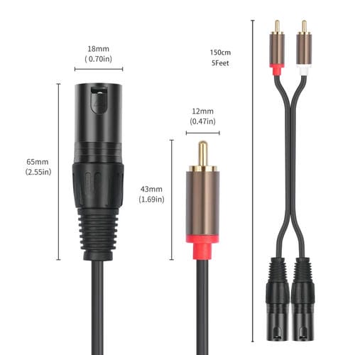 Cable de Audio Balanceado 2 RCA Macho a 2 XLR Macho 1,5 m (Negro)