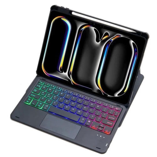 Funda con Teclado Bluetooth Cuero Acrílico para iPad Pro 11 2024 L13-As Control Táctil Retroiluminación (Negro)
