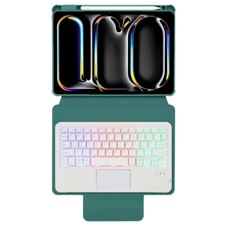 Funda con Teclado Bluetooth Cuero Transparente Acrílico Rotación 360° para iPad Pro 11 (2024) L13-As Control Táctil Retroiluminación (Verde)