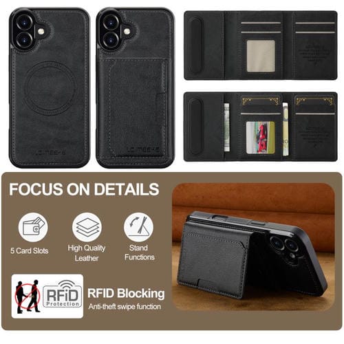 Funda para iPhone 17 LC.IMEEKE L5 con tarjetero RFID desmontable y Magsafe (negra)