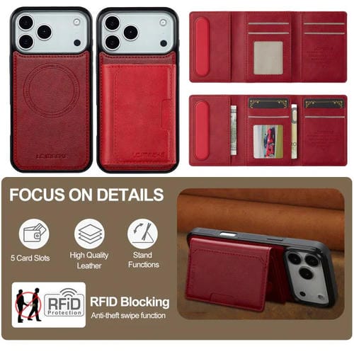 Funda para iPhone 17 Pro Max LC.IMEEKE L5 con tarjetero RFID desmontable y Magsafe (roja)
