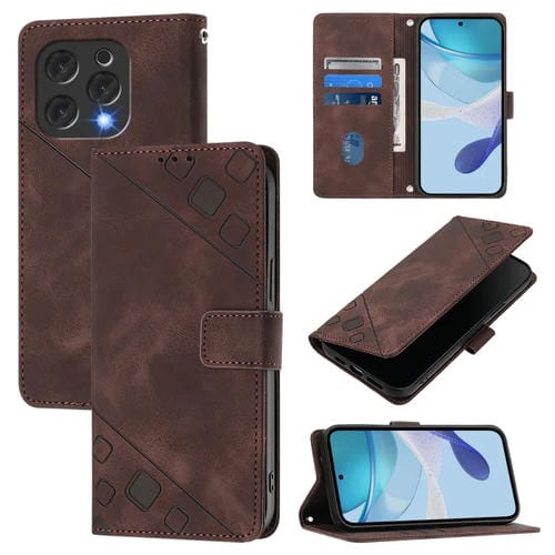 Funda de Cuero con Relieve y Tacto de Piel para Doogee N55 Plus (Marrón)