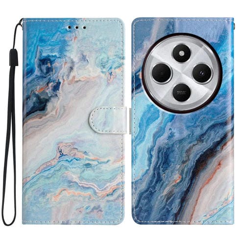 Funda de Cuero con Dibujo de Colores para Redmi A4 5G (Mármol Azul)