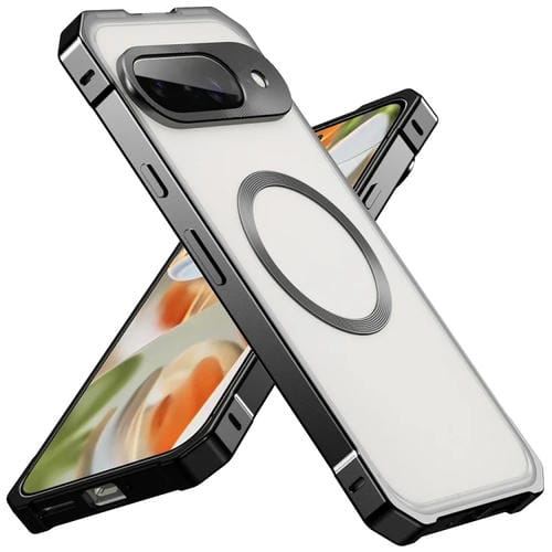 Funda para Teléfono Google Pixel 8 Magsafe Translúcida Esmerilada con Marco de Aleación Irregular (Negra)