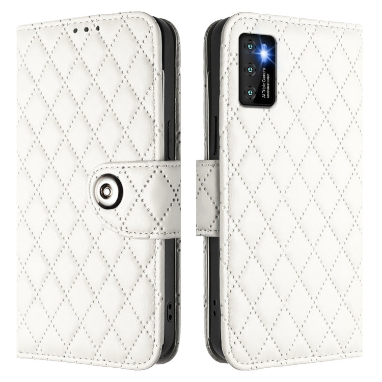Funda de Cuero con Tapa Textura Rombal para Cubot P50 con Cordón (Blanca)