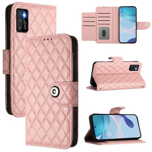 Funda de Cuero con Tapa y Textura Rombal para Cubot P50 con Cordón (Rosa Coral)
