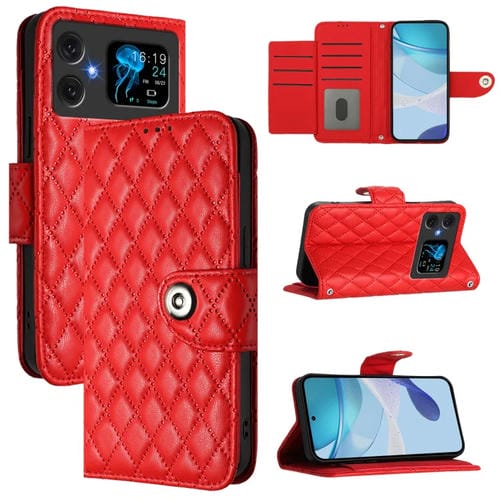 Funda de Cuero con Tapa y Textura Rombal para Cubot A20 con Cordón (Rojo)