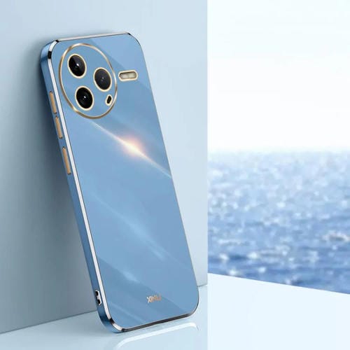 Funda de TPU con Borde Dorado y Revestimiento 6D Recto para Redmi K80 Xinli (Azul Celestial)