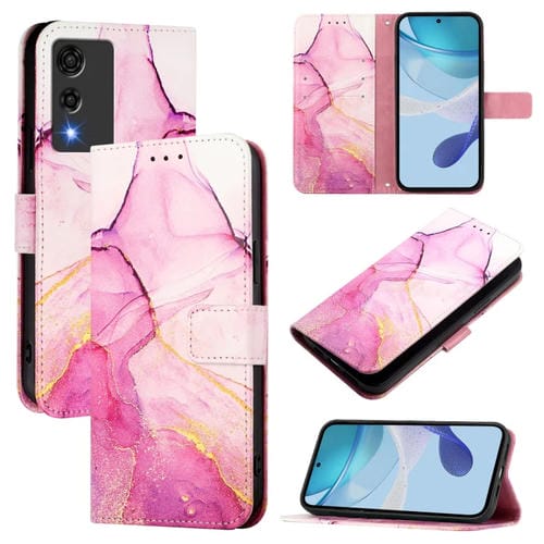 Funda de Cuero con Tapa para Teléfono Cubot A10 Pt003 con Diseño Mármol (Rosa, Morado y Dorado)