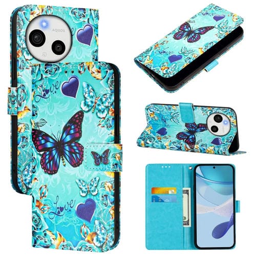 Funda de Cuero para Sharp Aquos Sense9 con Diseño de Mariposa de Amor y Tejido Liso