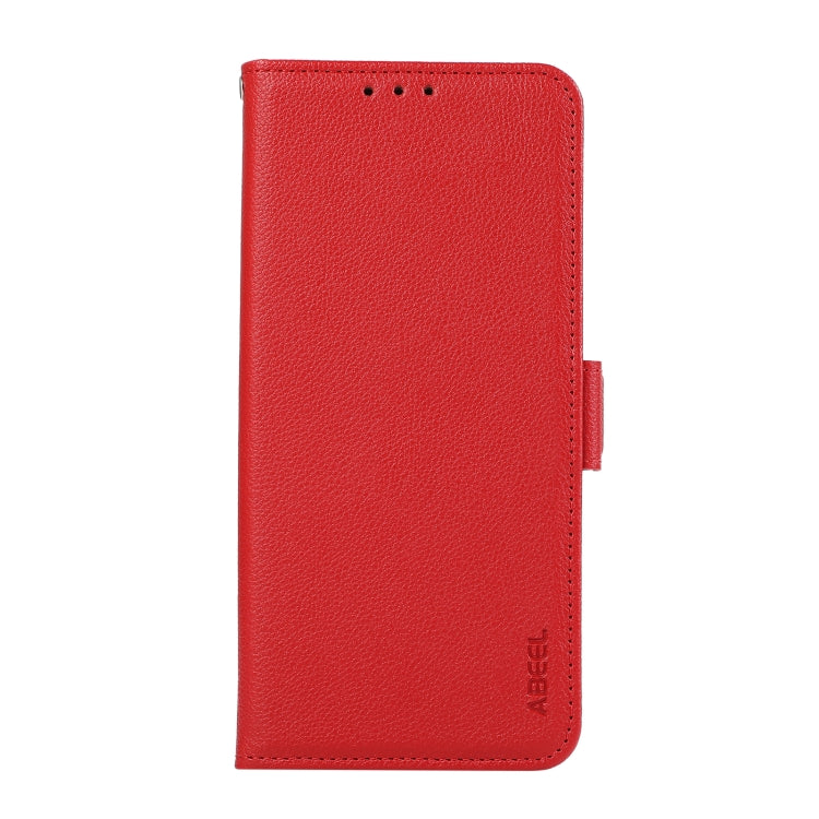 Funda de Cuero con Patrón de Lichi y Cierre Magnético Lateral para OnePlus 13 Abeel (Rojo)