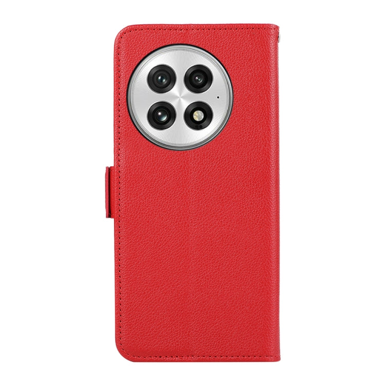 Funda de Cuero con Patrón de Lichi y Cierre Magnético Lateral para OnePlus 13 Abeel (Rojo)