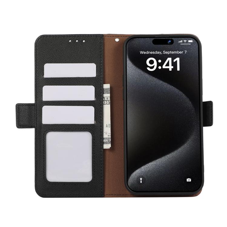 Funda de Cuero con Patrón de Lichi y Cierre Magnético Lateral para OnePlus Ace 5 Pro/Ace 5 Abeel (Negro)