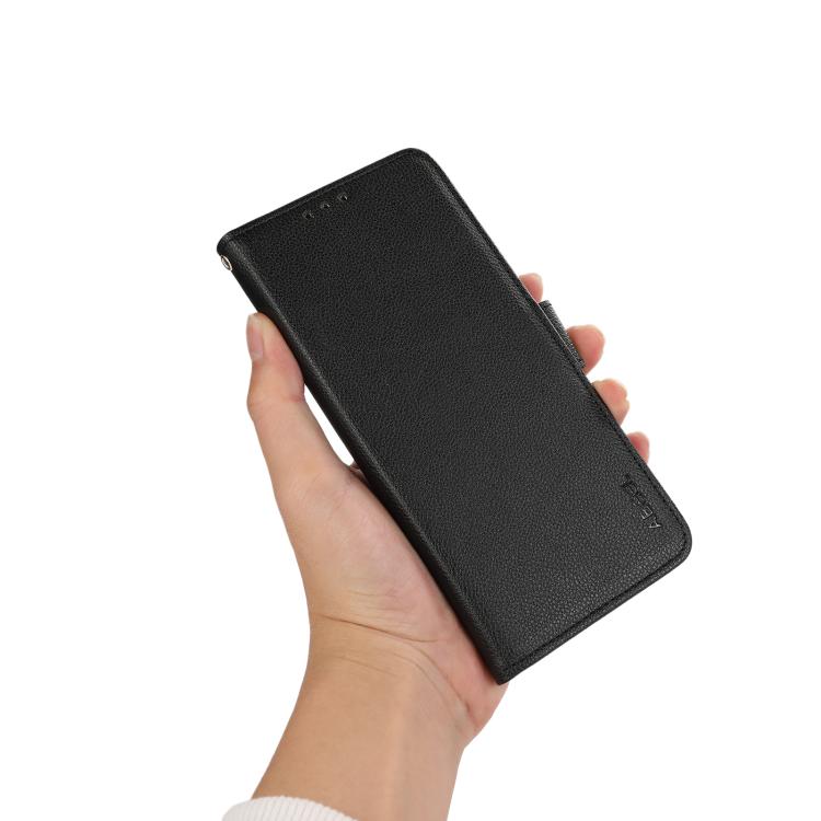 Funda de Cuero con Patrón de Lichi y Cierre Magnético Lateral para OnePlus Ace 5 Pro/Ace 5 Abeel (Negro)