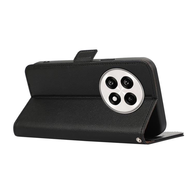 Funda de Cuero con Patrón de Lichi y Cierre Magnético Lateral para OnePlus Ace 5 Pro/Ace 5 Abeel (Negro)