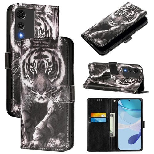Funda de Cuero para Cubot A10 con Diseño de Tigre Blanco y Negro